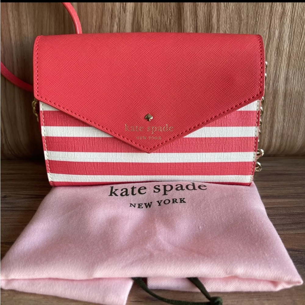 Kate Spade Darcy Chain Wallet Crossbody - Dusty Red Leather Inner Card Pockets